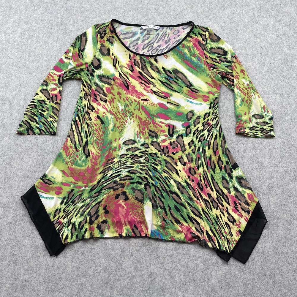 Peter Nygard Blouse Womens PM Petite Animal Print 3/4 Sleeve Tunic Top